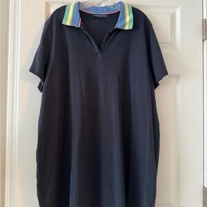 Tommy Hilfiger Navy Polo Dress with Multicolor Striped Collar